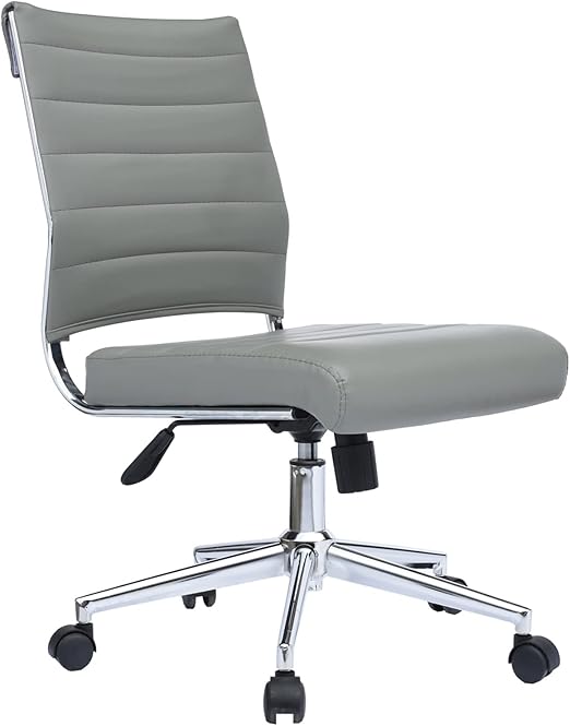 2xhome Modern Executive Mid Back PU Leather Office Chair with Tilt & Adjustable Height Aluminum Swivel Base with Casters Armless Gray