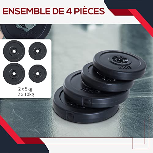 Disques de poids - lot de 4 disques d'haltère - ensemble de poids 5 Kg et 10 Kg - poids total 30 Kg - entraînement musculaire & haltérophilie - HDPE noir – Image 4