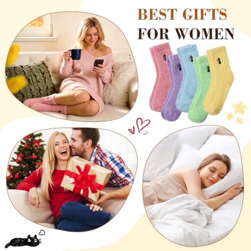 Premillow Fuzzy Socks for Women, Soft Warm Fleece Cat Embroidery Cozy Socks - image 7