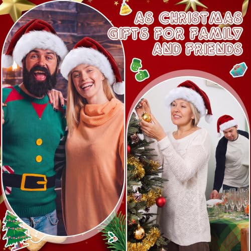 Image of Vicenpal Brick Red 20 Pcs Santa Hats Bulk Plush Christmas Hats for Adults Women Men Holiday Party Costume (Classic)