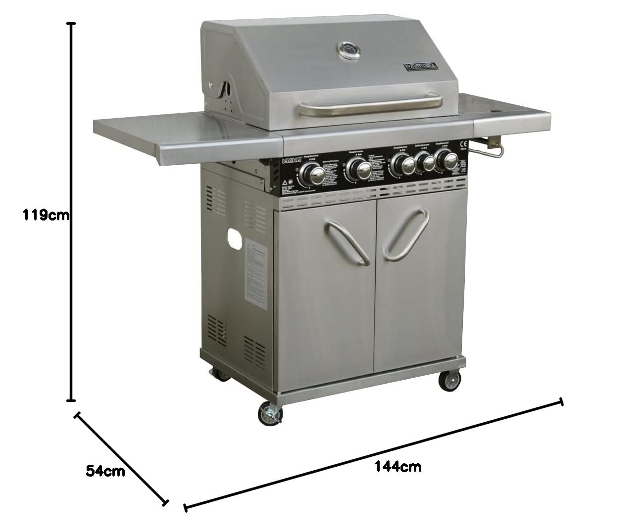 Chef 4 Gasgrill Echte Edelstahl Konstruktion Grillstation Grillwagen 4+1