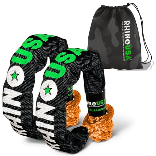 Image of Rhino USA Synthetic Soft Shackle Rope (2-Pack) - 3 /8in, 31,400lb Recovery | 3 /8in x 22in Soft Shackles, 31,400lb Min Break Strength. For Truck, UTV, ATV. Compatible with Jeep, Toyota, Ford. Orange