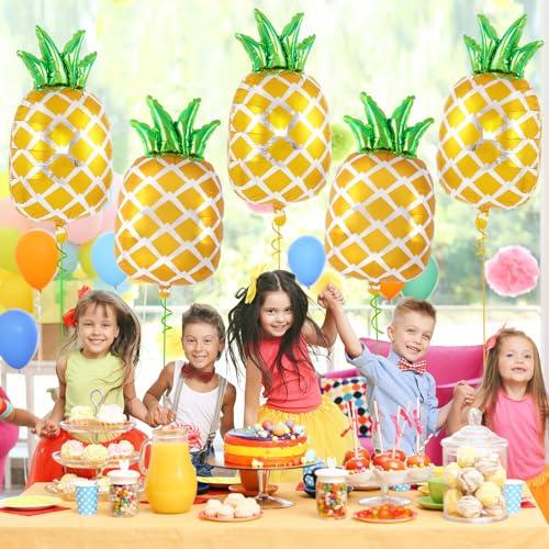Image of 6 Pcs Pineapple Balloons, 29 Inch Pineapple Foil Balloons, Large Fruit Mylar Balloon for Summer Themed Party Birthday Baby Shower Decorations