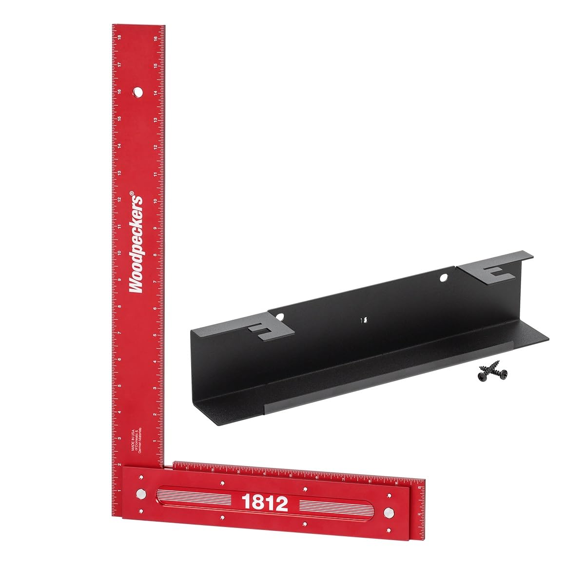 WoodpeckersPrecision Woodworking Square, 18 Inch, Aluminum, USA Made, Feature Packed Square, Self Standing, Shoulder Lip, Laser Engraved Scales