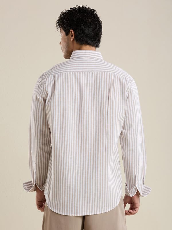 Image of Mark & Albert Mens Striped Linen Casual Shirt | Full Sleeves Mens Shirts | Stylish Shirt for Men