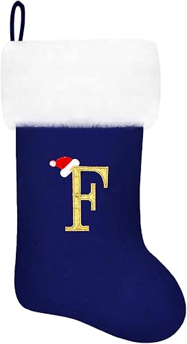 Miniatura 121 de Calcetines de Navidad bordados de 20 pulgadas con monograma, terciopelo rojo con puño de felpa blanca supersuave, adornos clásicos para decoración