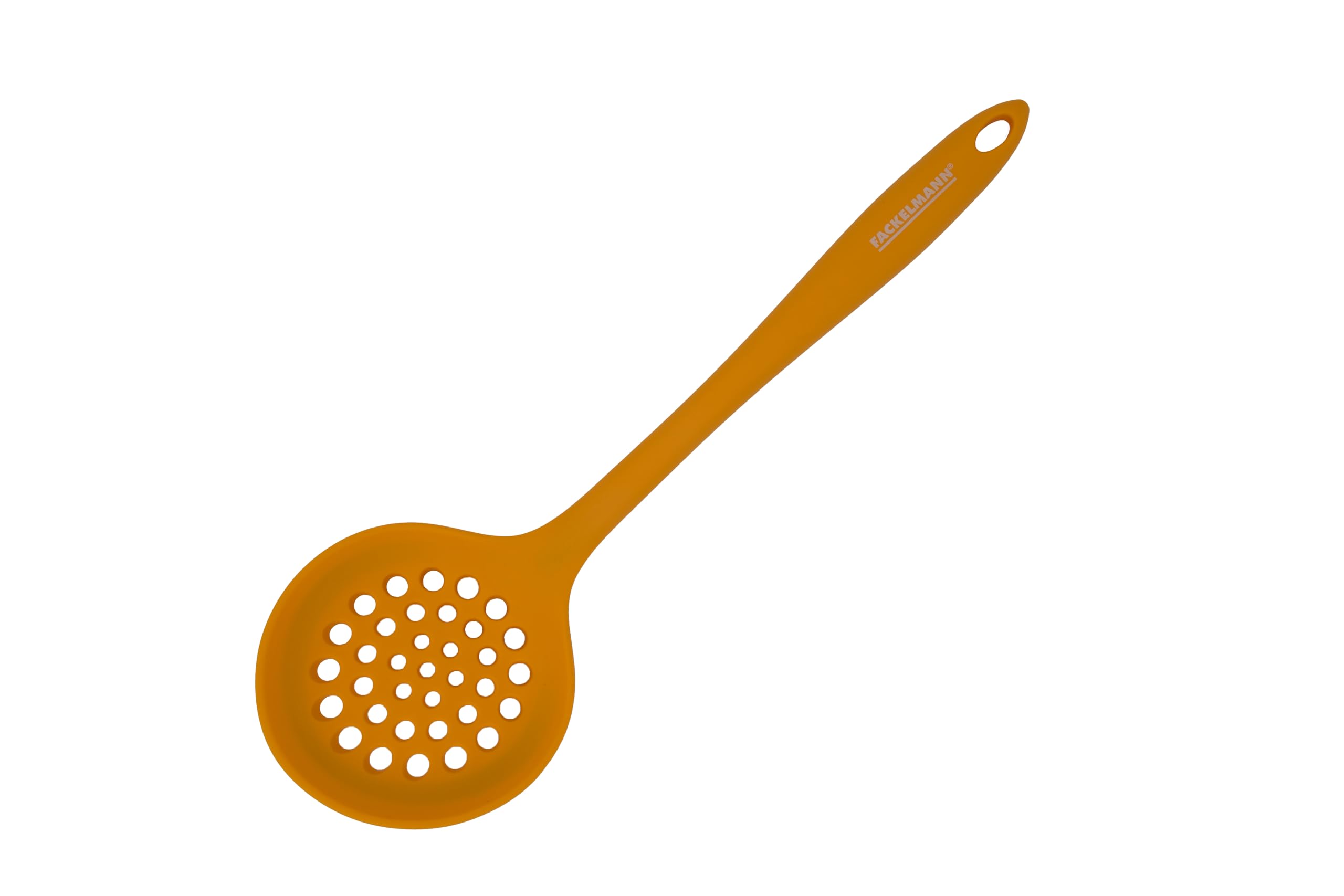 Fackelmann Kitchen Skimmer, Optimal for Frying, Soft Touch Silicone, Suitable for Frying Pans and Pots with Coating, Resistant up to 230°C, Dishwasher Safe, Orange, 29 x 7 cm, 1 pc.