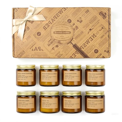 Scented Candles for Home, 8 Pack Soy Wax Candle Set, Aromatherapy Candles, Amber Jar Vintage...
