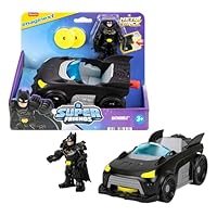Fisher-Price Imaginext DC Super Friends – Metal Force Batmobile, veicolo attivabile con luci e suoni, personaggio Batman, lanciatore e 2 dischi inclusi, giocattolo per bambini, 3+ anni, JFJ68