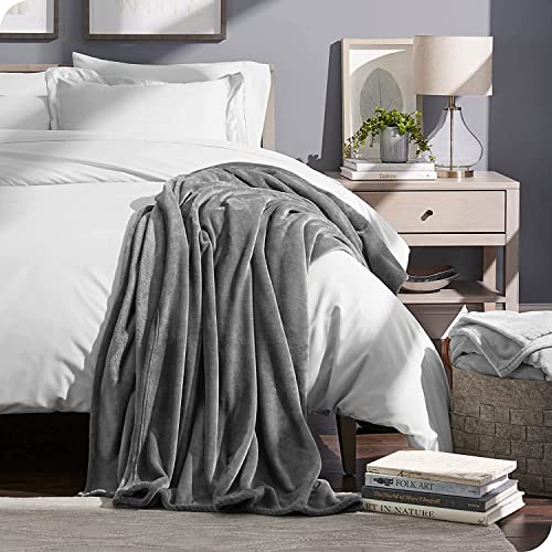 Image of HOMEKART Premium Flannel Fleece Blanket for Single Bed, Super Soft Plush Lightweight All Season Blanket, Solid Cozy Bed Throw for Bedroom, Sofa, Couch, Travel & Camping, 152 x 228 cm (Grey)