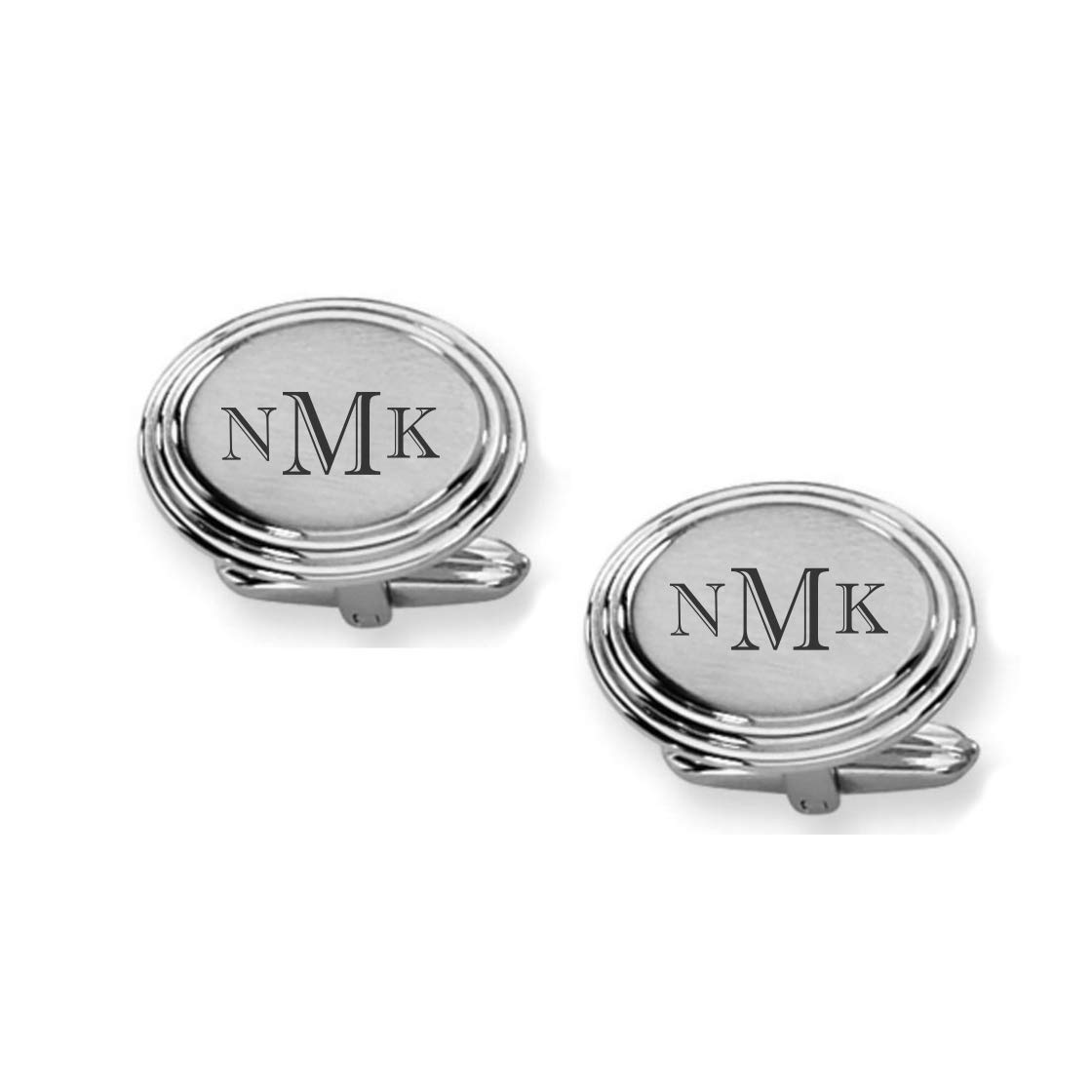 Personalized Silver Oval Beveled Cufflinks Custom Engraved Free - Gift For Him - Men's Accessory Monogram, Free Engraving - Ships from USA