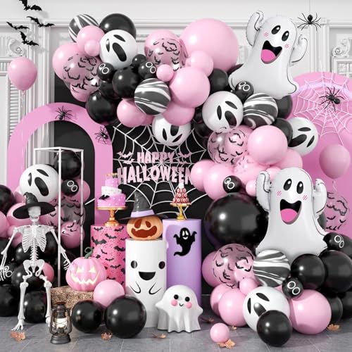 Halloween Balloon Arch Garland Kit,Black Pink Purple Ghost Foil P...