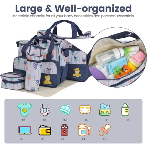 Image of Moclever 5Pcs Baby Nappy Diaper Bags Set-Baby Bags for Mom,Waterproof Maternity Bags with Bottle Bag,Food Bag&Changing Pad For Mom Dad