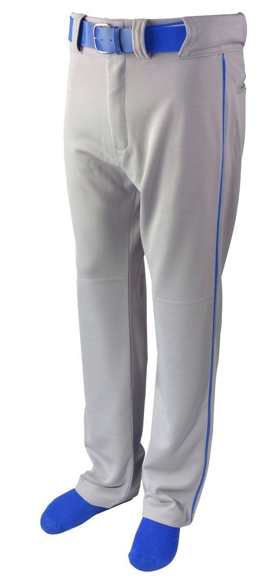 Martin Sports Adult Baseball/Softball Belt Loop Pants, Grey with Color Piping (Grey with Royal Piping, AXL)