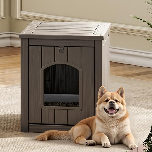 Fancyango Dog House - Outdoor & Indoor Dog Kennel Furniture, Weatherproof Insulated Shelter for Small and Medium Dogs, Stylish for Patio, Garden or Home (Grey,17.7