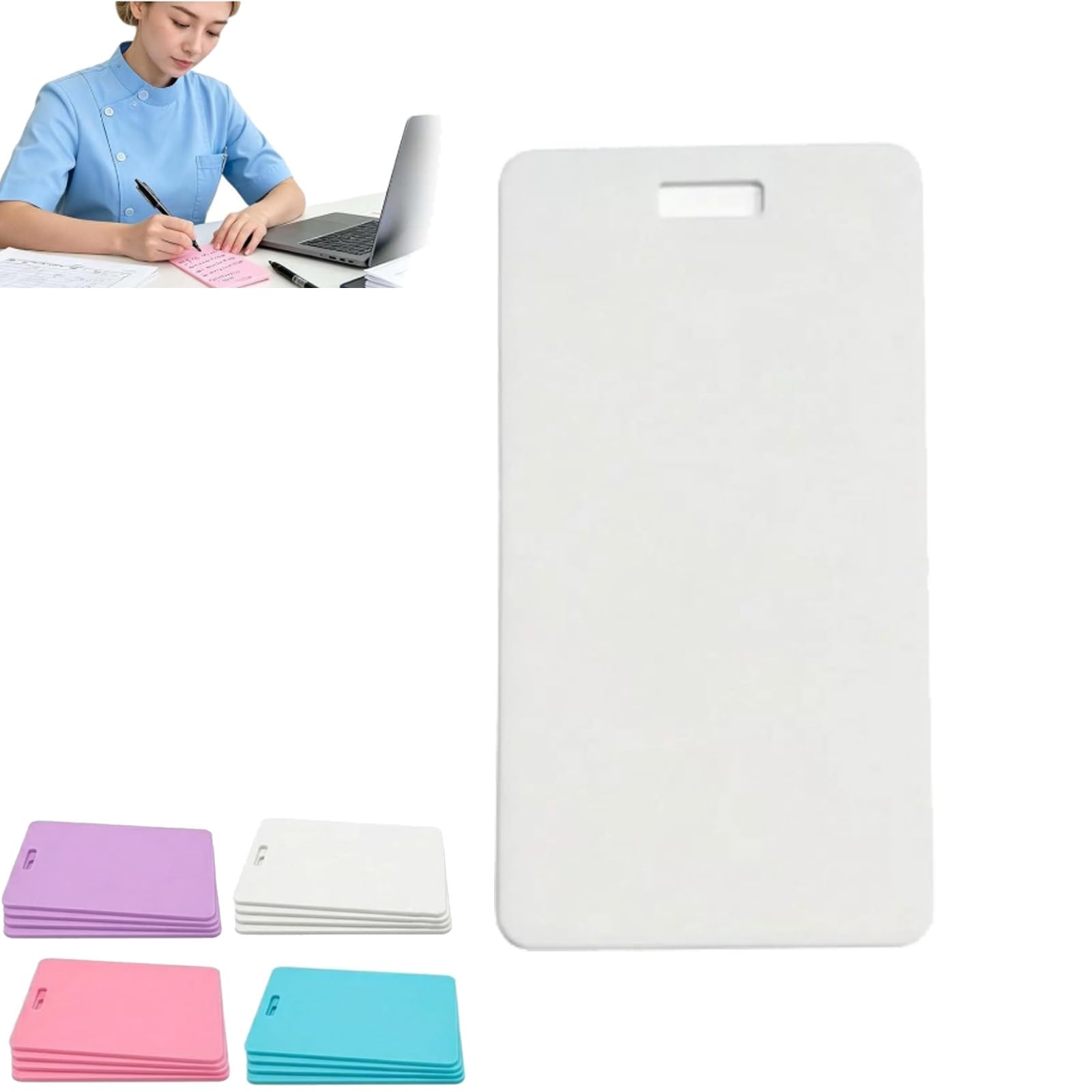 Erasable Badge Sticky Notes, Erasable Badge Note, Reusable Silicone Vertical Horizontal Badges Buddy, Lightweight ID Card Badges Reel Notepad for Nurses Doctor (Vertical-White)