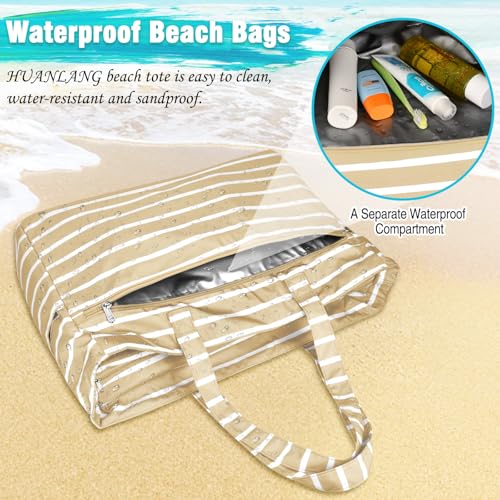 Image of HUANLANG Extra Large Beach Bag Waterproof Beach Totes Bags for Women Men,Pool Bag with Zipper Wet Pocket