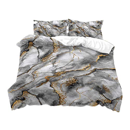 HNHDDZ Duvet Cover Marble White Brown Gray Black Gold Pink Bedding set Boy Girl Microfiber Quilt Cover With Zipper (Style 4,Single 135x200 cm)