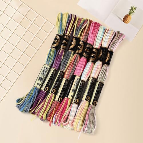 Image of 8 Skeins 70 Yards 6 Ply Variegated Cross Stitch Floss Polyester Embroidery Thread Gradient Colorful Friendship Bracelet String Yarn Bulk for Sewing Making Jewelry Needlecraft Knitting DIY