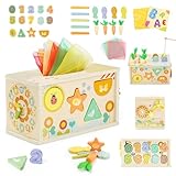 Juguetes Montessori 1 Años, 6 in 1 Montessori Madera Juguete de Caja de Pañuelos para Bebés con Juego de Pesca, Juguete Educativo para Niños de 1 2 3 Años Actividades de Motricidad Fina | Regalo Ideal