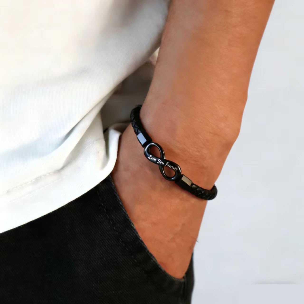 To My Man Leather Bracelet,Valentine's Day Birthday Christmas Anniversary Fathers Gifts for Your Boyfriend Or Husband Cross Leather Bracelet For Men,Bracelet Gift For Him,Love You Forever - Image 6