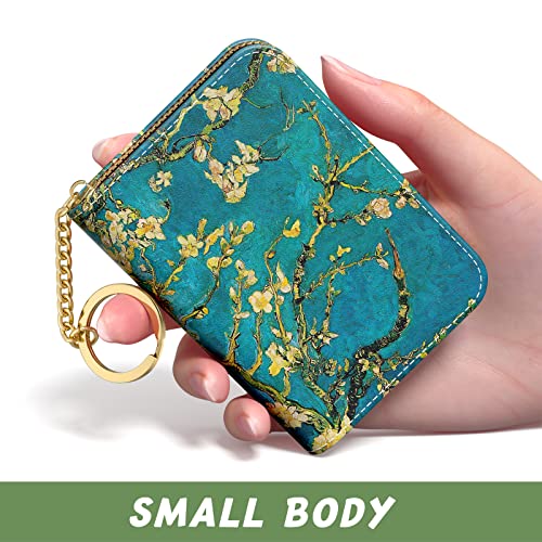 Image of Aiawoxc Credit Card Holder, Small RFID Wallet Slim Leather Card Organizer Case with Zipper and Keychain, Almond Tree