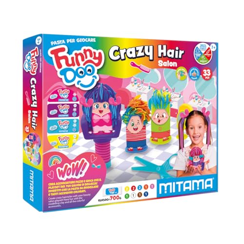 Mitama Funny Doo – Kit de Jeu de Coiffeur avec 15 Pots de pâte à Modeler, Outils de modelage, Accessoires et Autocollants, Jouet créatif pour Enfants à...