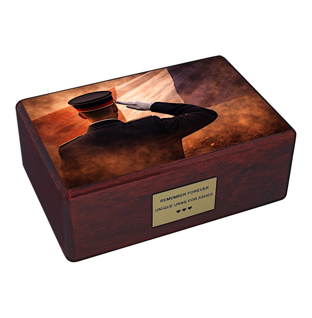 French Soldier Cremation Urn for Adult Human Ashes, Wooden Military Memorial and Patriotic Tribute