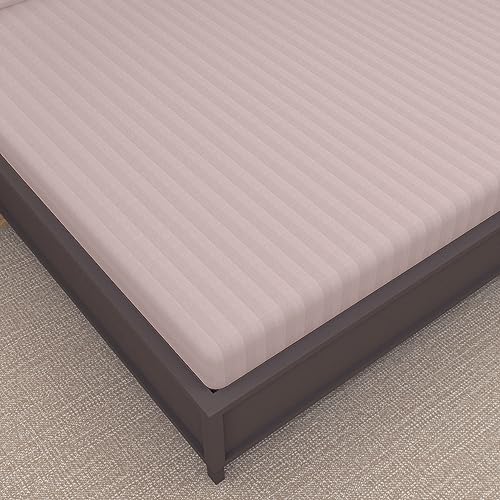 Image of Divine Casa 100% Cotton King Size Bedsheet 210 TC Italian Stripe | Soft Breathable Luxury Bed Sheet with 2 Pillow Covers | Elegant Stripe Bedding Set for Bedroom | 275 x 275 cm (Coffee, Striped)
