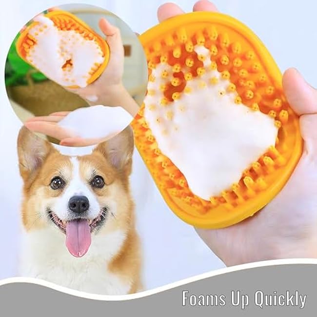 Silicone Dog Bath Brush, Soft Self Grooming Cat Brushes for Indoor Cats, Multi-Functional Wet & Dry Usage Pet Corner Scratcher for Bathing, Massage & Hair Cleaning, Rose*2PCS-CEyqK7lM