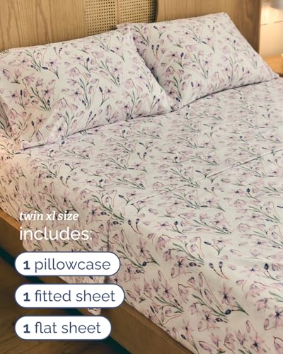 Image of Twin XL 3 Piece Boho Botanical Floral Sheet Set - Soft & Cooling - Iris