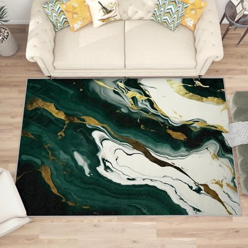 Tapete Marble para Sala 5x8 Verde Esmeralda Blanco Oro miniatura 2