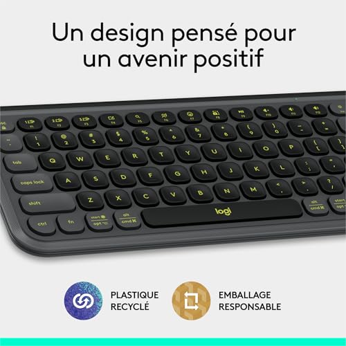 Logitech POP Icon Keys Wireless Bluetooth Keyboard, Comfortable Typing, Programmable Keys, Easy-Switch Between 3 Devices Maximum, for Laptop, Tablet, PC, French AZERTY, Graphite