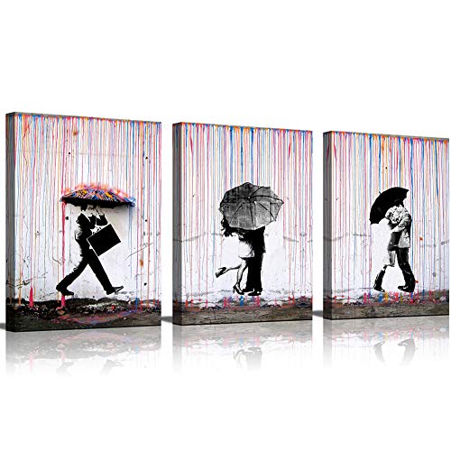 Wall Art Black And White Banksy Art Rain Wall Decor Banksy Canvas Wall Art Modern Graffiti Framed Colorful Love Pictures For Wall Master Bedroom Wall Decor For Couples (Black and White, 12*16*3) Wall Art Black And White Banksy Art Rain Wall Decor Banksy Canvas Wall Art Modern Graffiti Framed Colorful Love Pictures For Wall Master Bedroom Wall Decor For Couples (Black and White, 12*16*3)