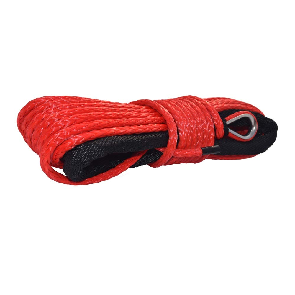 Winch Rope, Red 1/4"*50ft ATV Synthetic Winch Rope,Plasma, Accessories, Cable, for