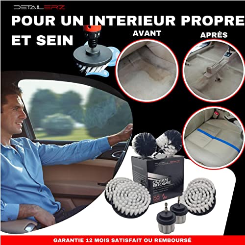 Brosse Nettoyage Voiture pour Le Nettoyage Tapis, siège, Moquette, kit Nettoyage Voiture, Brosse rotative Blanche Douce à Poils Souples Premium Brosse Nettoyage perceuse pour detailling Auto – Image 6