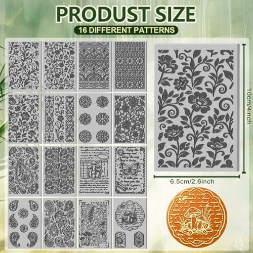 Image of 16 Sheets 16 Styles Lace Flowers Polymer Clay Texture Mat Paisley Patterns Clay Modeling Pattern Pad Vintage Vines Texture Sheets for Making Earrings Jewerly Tools, 4x2.6 inch