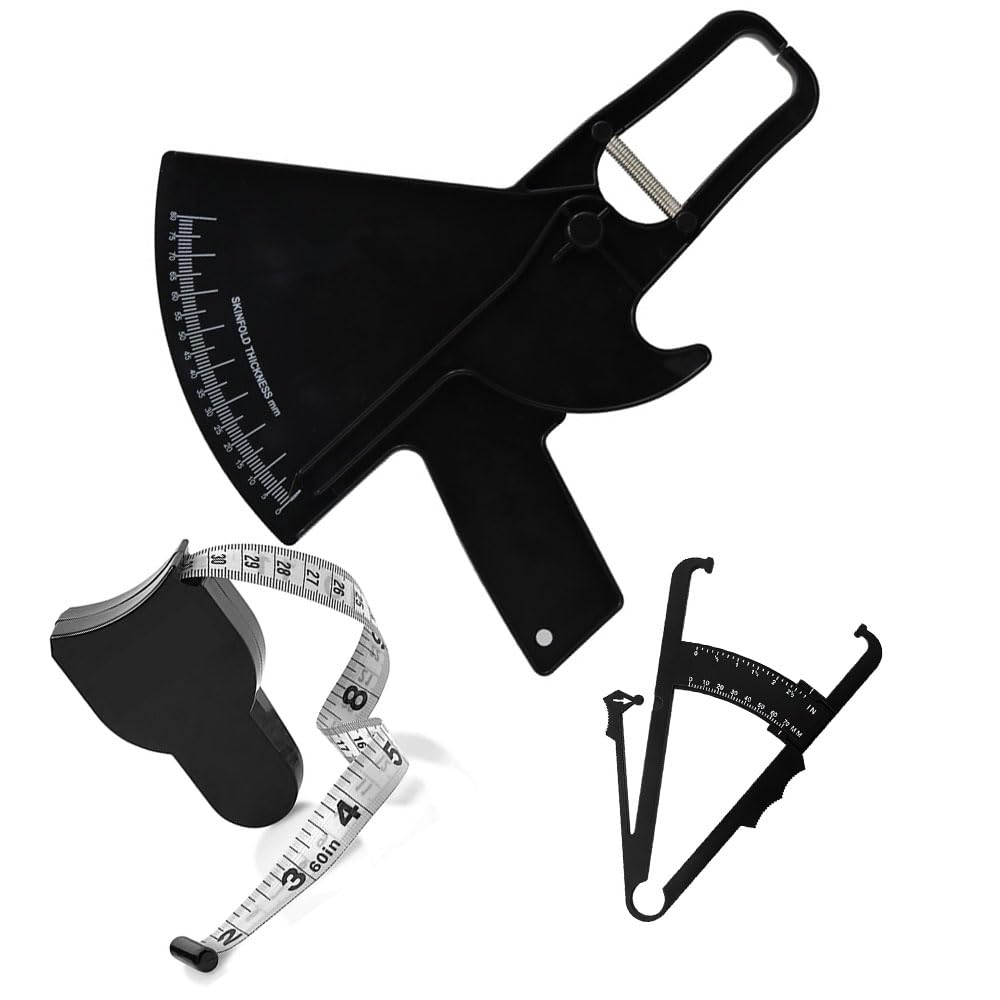 Esforzarse Body Caliper and Measuring Tape, Body Fat Caliper Set with Measure Tape, Body Skin Caliper for Measuring Body Fat for Woman for Man, Weight-Loss, Black