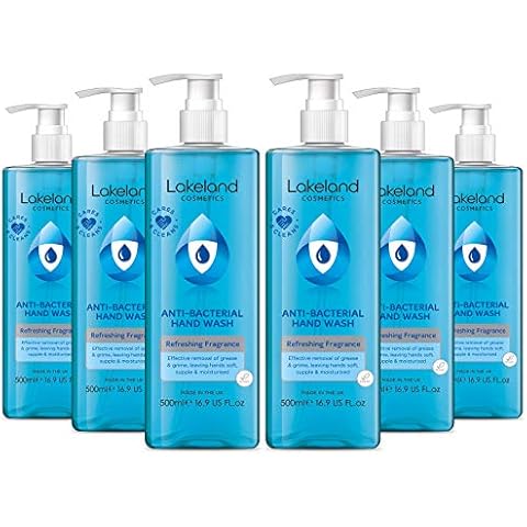 Lakeland Cosmetics antibacterial soap hand wash - 500ml bottle with pump dispenser - Vegan fragranced anti-bacterial liquid soap hand wash, made in UK (6x 500ml) Cover