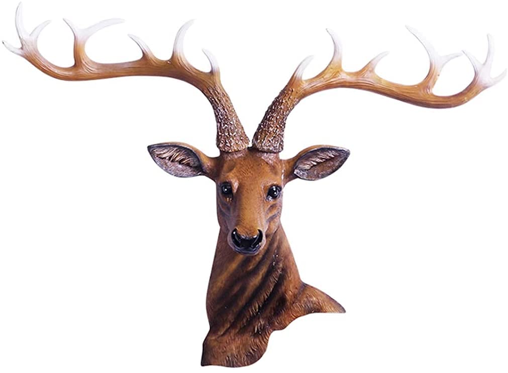 Lucky Deer Head Wall Mount Deer Head Wall Decor Retro Wall Hangings Resin Animal Head Wall Decor Background Wall Decoration Used in Living Room Bedroom Hotel (Brown B 51 * 18 * 41cm)