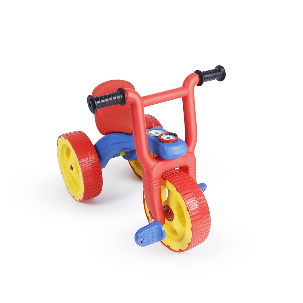 OK PLAY Pacer Tricycle for Kids | Toddler Cycle | Bicycle | Push On Ride On | with Backrest | Easy Grip | Four Wheel | Safe & Fun Activity Toy | Medium | 2 Years+ | Red