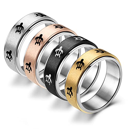 8MM Stainless Steel Spinner Ring for Men Women Anxiety Relief Fidget Rings Band Animal Turtle Engraved4
