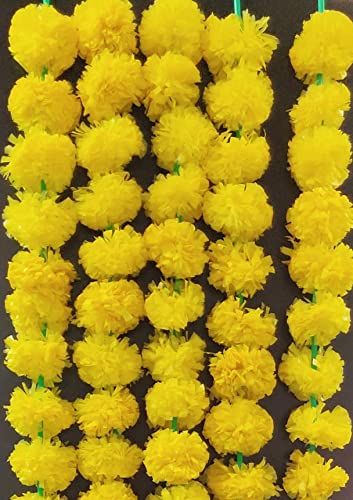 CraftVatika Marigold Fluffy Flowers Phool Mala Garlands for Home Diwali Decoration (5 String)