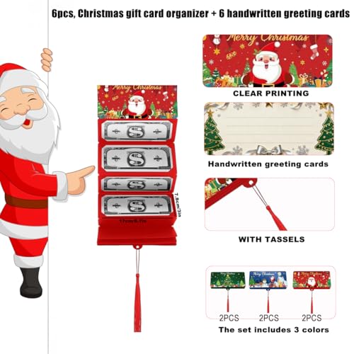 6Stück Geldgeschenk Weihnachten,Überraschungs Geschenkkartenhalter und 6 handgeschriebene Grußkarten,Kartenhalter Weihnachten,weihnachten Faltbar Weihnachts Geldgeschenke Weihnachtsgeldgeschenk