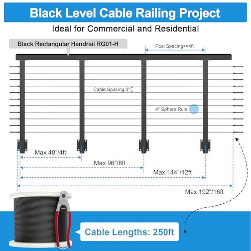 Image of 36 inch Side Mount Cable Railing Post, Stainless Steel Flat Top Level Drilled Cable Posts (Post 44 inchx2 inchx2 inch), Space-Saving Fascia Mount Cable Railing System, 1 /8 inch Wire Railing Hardware Kits, RG71
