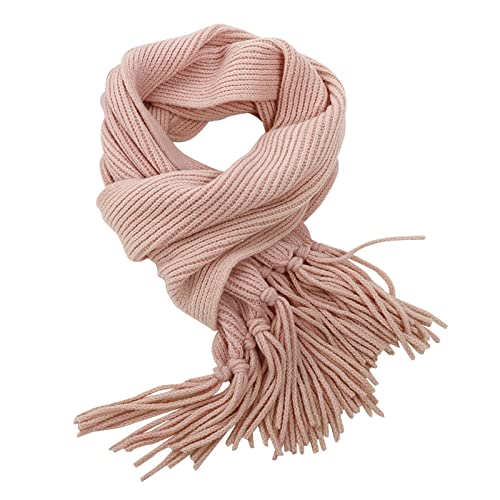 YOLAI Lady Classic Tassel Knitted Scarf for Women Solid Color Scarves Winter Soft Warm Wraps (Pink, One Size)