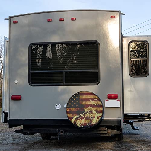 Image of Skull Motorcycle American Flag Spare Tire Cover Dust-Proof Wheel Tire Cover Fit Trailer, RV, SUV and Many Vehicle 17 Inch