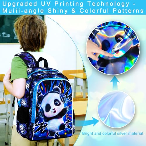 Image of 16 inch Panda Backpack for Boys, 3Pcs Kids Kindergarten Preschool Elementary Bookbag Set, School Backpacks with Lunch Box(Blue)