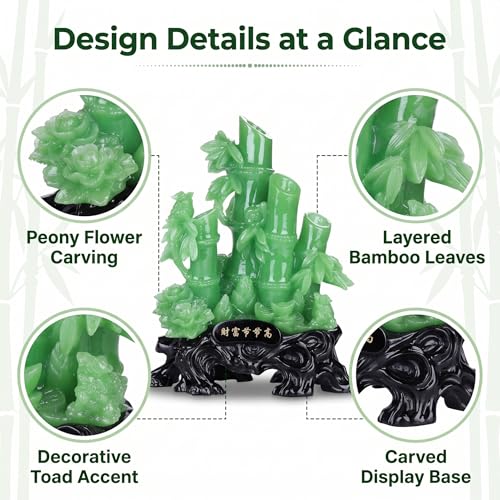 Estatua decorativa Feng Shui de bambú de resina jade-verde miniatura 7