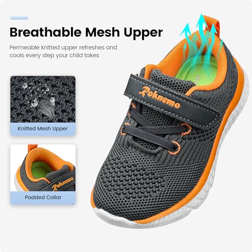 Kids Sneakers for Boys Girls Athletic Running Walking Shoes Lightweight Sports Tennis Shoes Adjustable Strap Sneaker for Little Kid Big Kid Gym School3